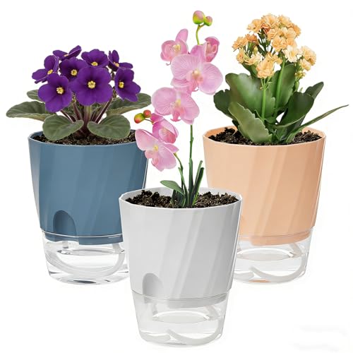 Self Watering Plant Pots 6 Inch, Indoor Planters with Wick Rope & Reservoir - color: White, Pink, Blue, size: 6 Inch Set of 3