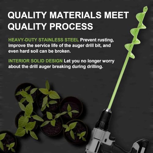 TCBWFY Auger Drill Bit for Planting 1.6x16.5inch Extended Length Garden Auger Spiral Drill Bit,TCBWFY 24 Inch Auger Drill Bit for Planting - 1.2"x24" Long Handle Easy Planter Garden Auger