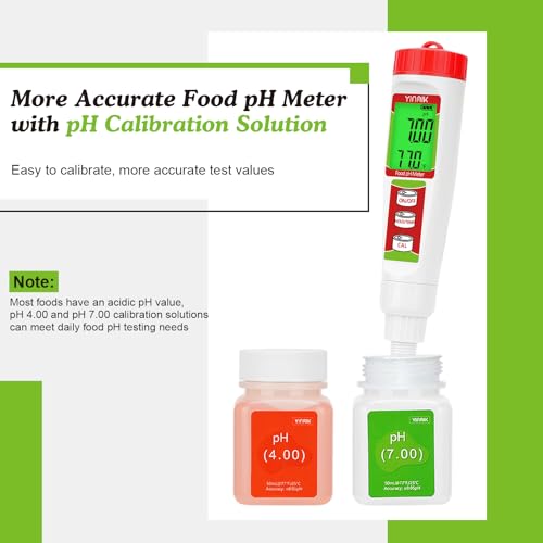 YINMIK Food pH Tester with pH Calibration Storage Solution Digital pH Meter - color: Red