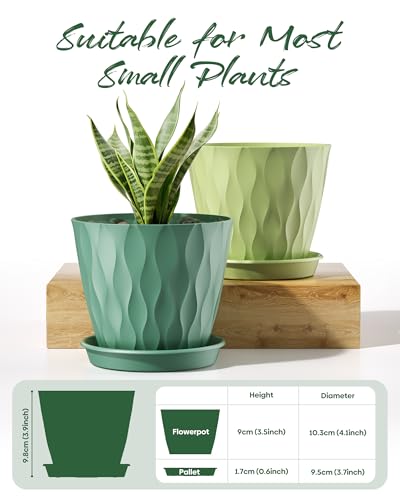 6 Pack Plant Pots with Drainage Holes, 4 Inch Plastic Indoor Flower Pots, Succulent Pots for Orchids, Violets, Succulents, Herbs and Other Small Plant, Light Green - color: Light Green