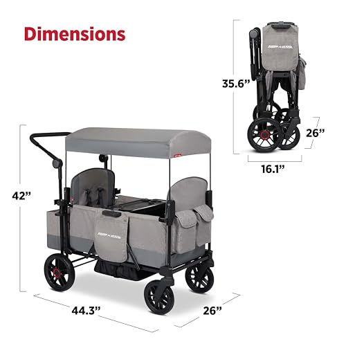 Radio Flyer Pathfinder 2-Seat Stroller Wagon, for Kids 6+ Months, UV Canopy - size: 2 Seats