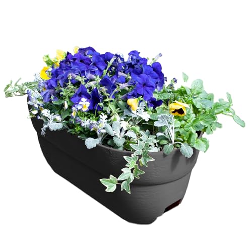 Emsco Group Bloomers Railing Planter with Drainage Holes- 24” W - Slate, Plastic - color: Slate, size: 24.3 × 10.5 × 9.5 inches