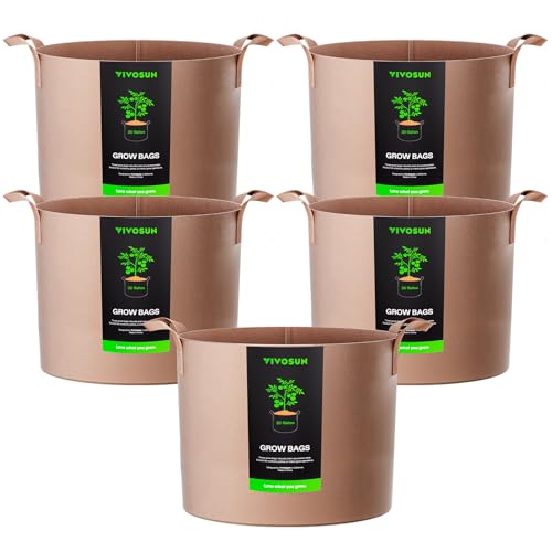 VIVOSUN 5-Pack 30 Gallon Plant Grow Bags Fabric Pots with Handles - color: Tan, size: 30 Gallons