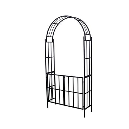 Steel Garden Arch with Gate, 7'6" High x 3'7" Wide, Garden Arbor for Various Climbing Plant, Outdoor Garden Lawn Backyard