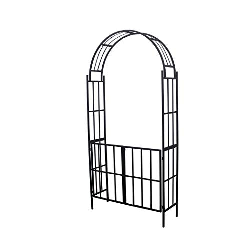 Steel Garden Arch with Gate, 7'6" High x 3'7" Wide, Garden Arbor for Various Climbing Plant, Outdoor Garden Lawn Backyard