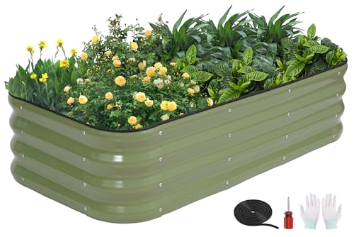 3-in-1 Modular Raised Garden Bed Kit - Adjustable Sizes (4x2x1ft, 3x3x1ft, 5x1x1ft) - Heavy-Duty Galvanized Steel Planter Box with Bracing Rods & Gloves for Vegetables, Fruits, Flowers - color: Green, size: 4×2×1FT