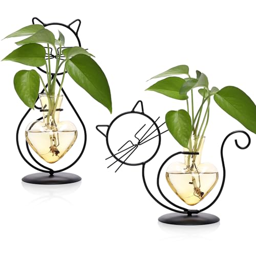 Plant Terrarium Propagation Station Gifts for Women Cat Lover - color: Gold