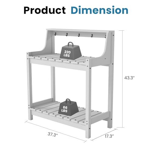 Domi 3-Tier Potting Benches for Outside, HDPE Outdoor Potting Table, White - color: White