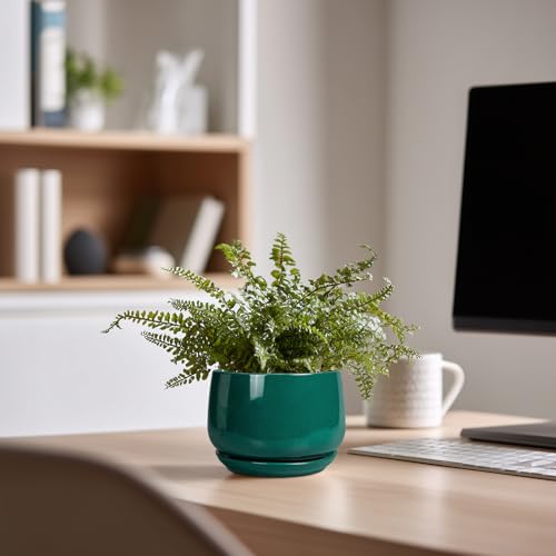 G EPGardening 4 inch Plant Pots, Small Ceramic Planter, Green - color: Blackish Green, size: 4 Inch
