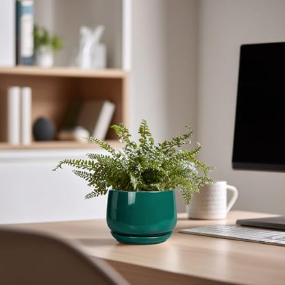G EPGardening 4 inch Plant Pots, Small Ceramic Planter, Green - color: Blackish Green, size: 4 Inch