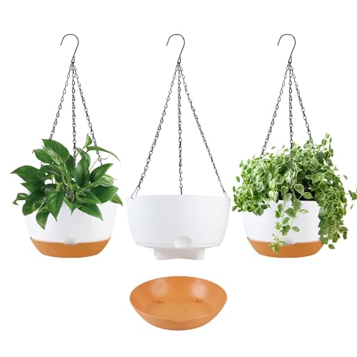 KPUVX 10 inch Hanging Planters Self Watering Pots, 3 Pack, White - color: White, size: 10 inch