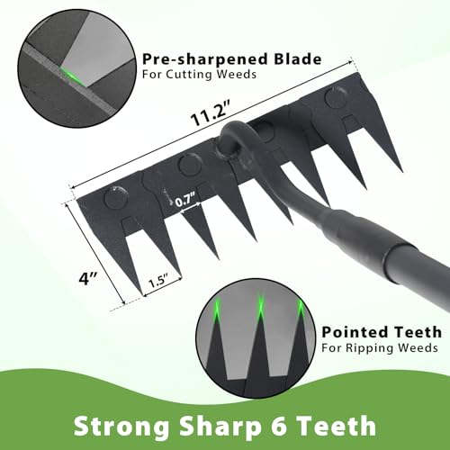 Manual Weeder Tool,8 Tines Garden Weeding Rake with Sharp Blade,55 Inch Long Handle,Heavy Duty Stand Weeding Tool for Weeding Loosening Soil Gathering Leaf Leveling Thatch Rake - style: 8 Teeth