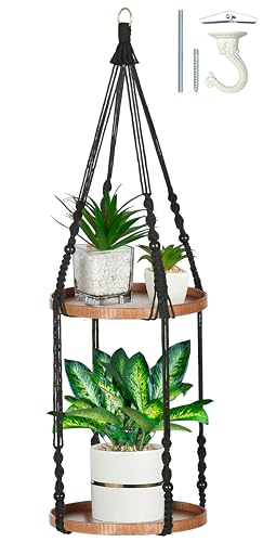 2-Tier Plant Hanger Indoor, Hanging Plant Shelf (12") - color: Black, size: 1-Pack, 2-Tier