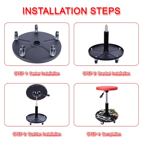 Rolling Mechanic Stool with Wheels Pneumatic Garage Shop Seat,Red - color: Red