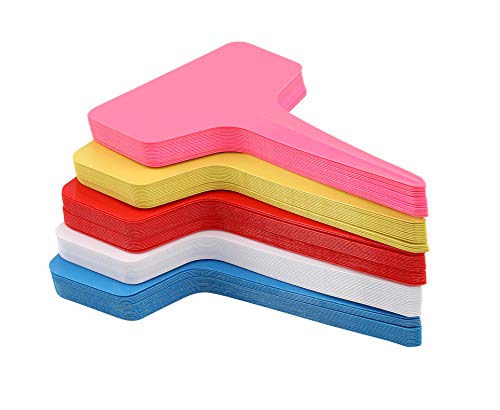 KINGLAKE Plant Labels,100 Pcs Multicolor Waterproof Plastic Plant Tags T-Type Nursery Garden Labels 6 x10cm,5 Colors - color: Multi