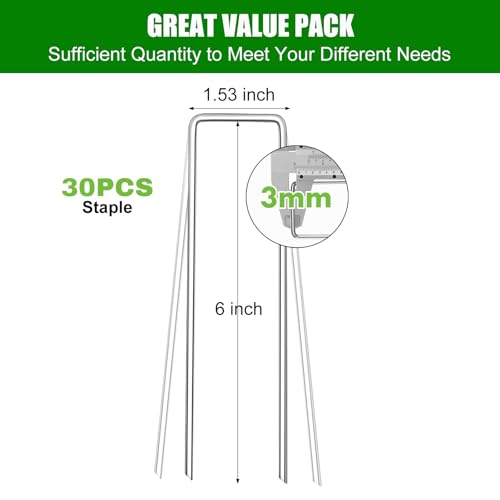 Garden Staples Set, 6Inch 11 Gauge 25pcs Galvanized Ground Nails, Anti-Rust,U-Shaped Lawn Spikes, 3mm Landscaping Fabric Pins for Weed Barrier, Groud Cover, Artificial Grass