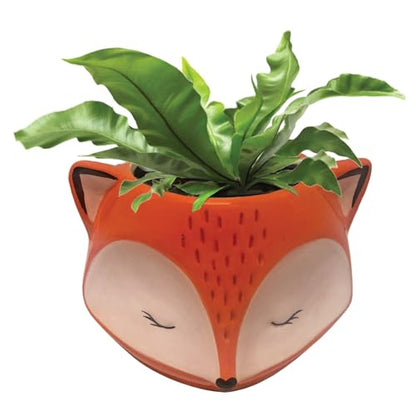 Streamline Imagined Ceramic Orange Fox Planter, Drainage Hole, Orange - color: Fox
