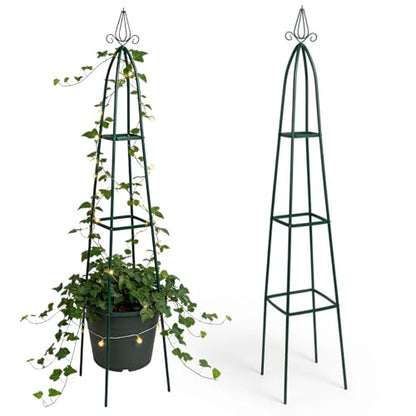 100% Metal Garden Obelisk Trellis for Climbing Plants Outdoor | Powder-Coated Steel Tall Garden Teepee Trellis | Sturdy Vertical Plant Support for Potted Plants Peas, Beans, Squash Outdoor & Indoor