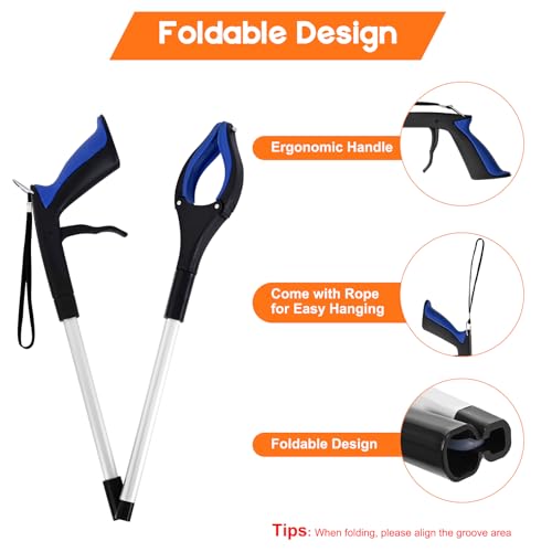 32” Grabber Reacher Tool, 2-Pack Foldable Reacher Grabber Pickup Tool with 90° Rotating Jaw & Magnets, Trash Picker Upper Grabber, Lightweight Grabbers for Seniors Heavy Duty - size: 32"