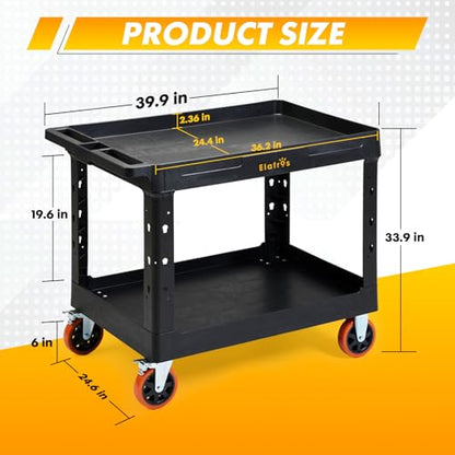 ELAFROS Extra Large Heavy Duty Rolling Utility Cart, 39.9 x 24.6 in, Black