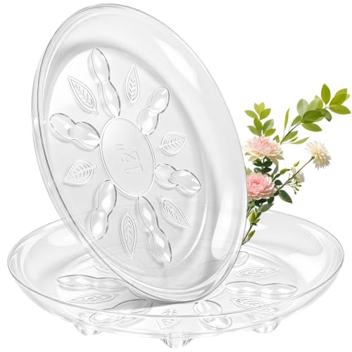 SupKing 2 Pack 12 Inch Plastic Plant Saucers with Raised Feet Heavy Duty Clear Plant DripTrays to Catch Water Flower Pots Saucer for Indoor & Outdoor Plants (12” Clear) - size: 12in - 2 Pack