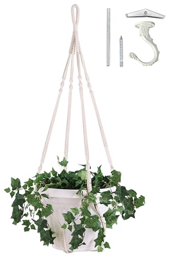 Giant XXL 55 Inches Macrame Planter Hanger Large for 15 inch Pot - color: Beige