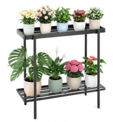 2 Tier Metal Plant Stand, Window Plant Shelves Indoor Outdoor - color: Metal