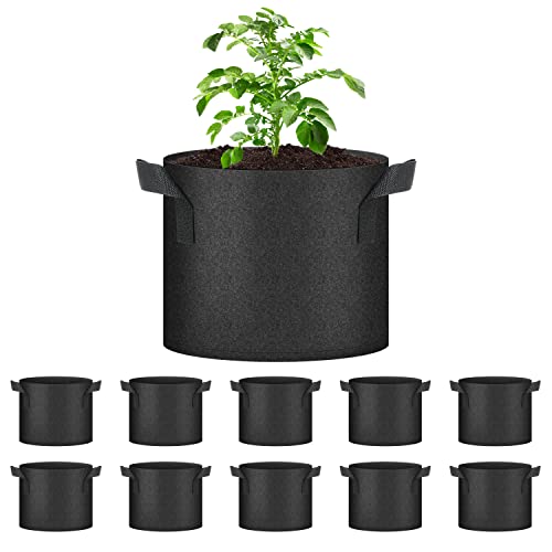 HealSmart Plant Grow Bags 5 Gallon, Tomoato Planter Pots 10-Pack with Handles, Aeration Nonwoven Fabric, Heavy Duty Gardening Planter for Vegetable, Herbs and Flowers, Black - color: Black, 10 Pack, size: 5 Gallon