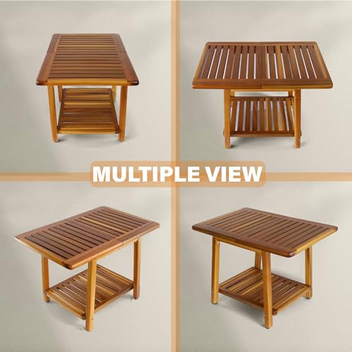 ENKEZI Acacia 24 Inches Outdoor Side Table, 2-Tier Sturdy Patio, End Table Weather Resistant, Strong Stability Side Table for Patio, Pool, Porch, Teak Finish (Large)