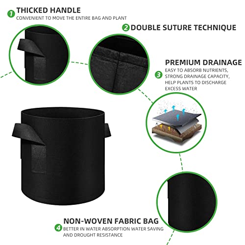 5 Pack 7 Gallon Grow Bags, Heavy Duty Thickened Nonwoven Fabric Pots with Handles, Planter Grow Bags for Vegetables/Flower/Plant/Fruits, Black - color: Black, size: 7 Gallon