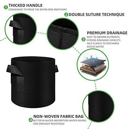 5 Pack 7 Gallon Grow Bags, Heavy Duty Thickened Nonwoven Fabric Pots with Handles, Planter Grow Bags for Vegetables/Flower/Plant/Fruits, Black - color: Black, size: 7 Gallon