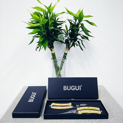 BUGUI 8” Wood Handle Garden Scissors, Set of 2, Includes Bypass Pruning Shears and Long Straight Tip Clippers, Premium Gardening Tools with Precision-Ground SK-5 Steel Blade - style: 8"WoodHandleShearsSet(E023)