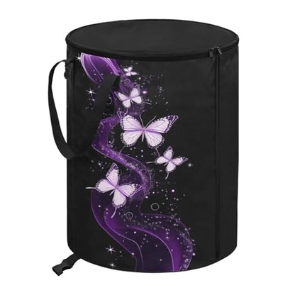 BIGCARJOB Bling Butterfly Collapsible Trash Can Camping Gargabe Bin Tall Trash Can Large Capacity Pop Up Garden Bag for Travelers Camper Trailer, 22.83x17.71 in - color: Bling Butterfly
