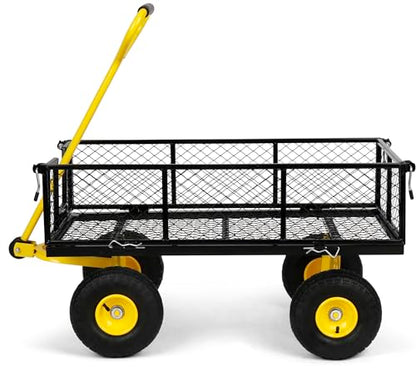 Simpli-Magic Heavy Duty 1100 Lbs Capacity Mesh Steel Garden Cart Folding Utility Wagon Yard Cart with Removable Sides and Large Wheels