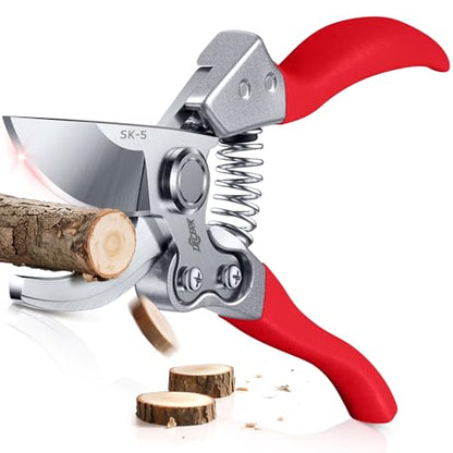 DECERK® 8.5" Professional Pruning Shears, Effortlessly Prunes 3/4" Branches - color: Red