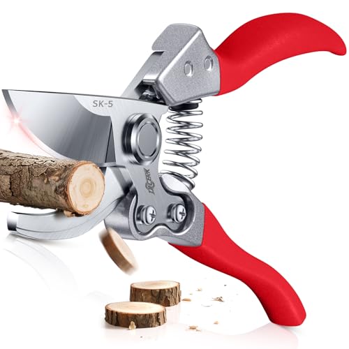 DECERK® 8.5" Professional Pruning Shears, Effortlessly Prunes 3/4" Branches - color: Red