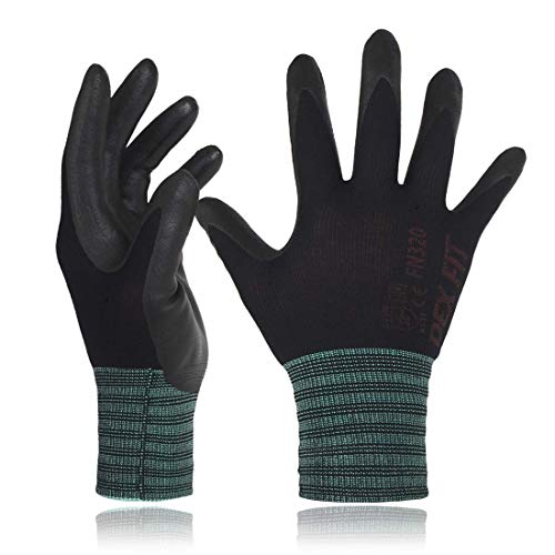 DEX FIT FN320 Precision Grip Work Gloves, 3D-Comfort Fit, Ultra Stretch Nylon Gloves, Lightweight & Flexible for Warehouse Handling, Assembly, Delivery, and Gardening, Black, M, 1 Pair - color: Black, size: Medium