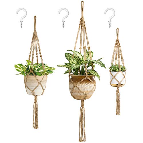 Mkono 3 Pack Macrame Plant Hanger, Hanging Planters for Indoor Plants Brown - color: Brown