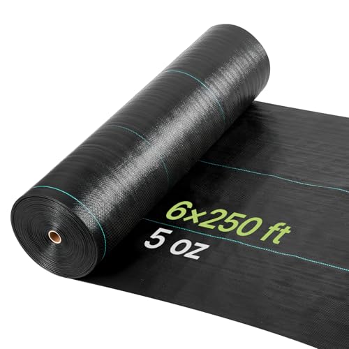 VEVOR 6x250FT 5oz Weed Barrier Fabric Heavy Duty, Landscape Fabric, Weed Blocker Fabric, Garden Weed Mat Lawn Fabric, Weed Control Fabric, Driveway Fabric, Ground Cover, Woven Landscape Cloth, Black - size: 6FT*250FT-5oz