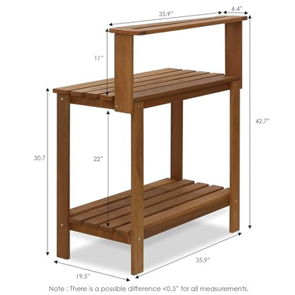 Furinno TIOMAN Potting Bench with Storage, Outdoor Potting Bench Table, Garden Workstation, with Shelves for Gardening, Potting, Planting, Light Wood