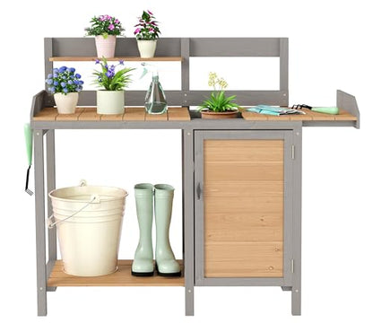 Wooden Potting Bench Table with Sink,Outdoor Garden Table Work Bench with Storage, Workstation for Outside Lawn Patio - size: 17"x41"x43.5" w/Cabinet