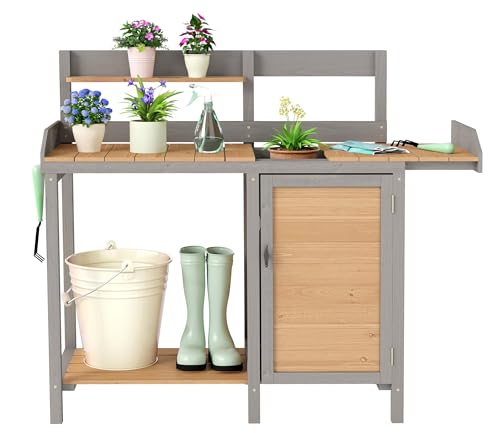 Wooden Potting Bench Table with Sink,Outdoor Garden Table Work Bench with Storage, Workstation for Outside Lawn Patio - size: 17"x41"x43.5" w/Cabinet