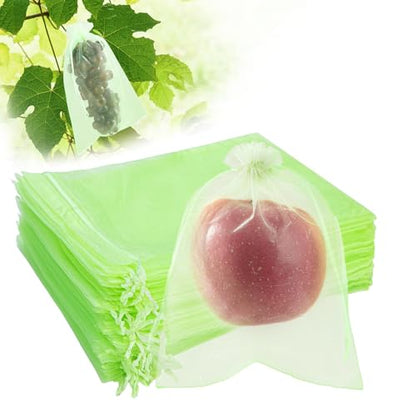 50PCS Fruit Protection Bags with Drawstring, 8x12 Inch Green Organza Produce Bags for Fruit Trees, Mesh Netting for Garden Protection - size: 8"×12"
