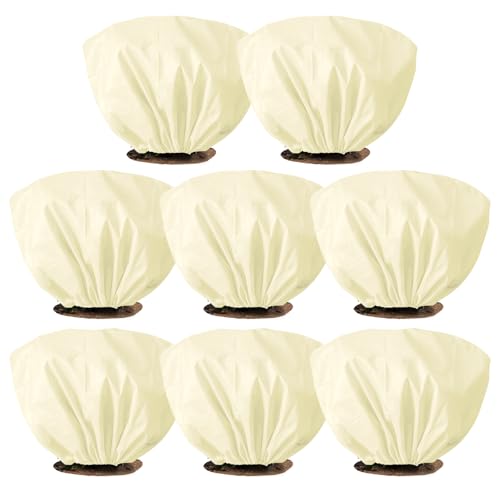 8 Pcs Plant Covers Frost Protection Bag 39.3"X19.6" Winter Reusable Plants Jacket with Drawstring Shrub Protection Wraps Bags Frost Blanket for Winter Outdoor Garden Plants - color: Beige, size: 39.3 × 19.6 Inch