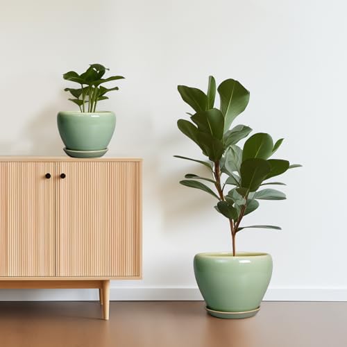 Ceramic Pots for Plants, 10/8/6 Inch Flower Pots Indoor, Green - color: Green