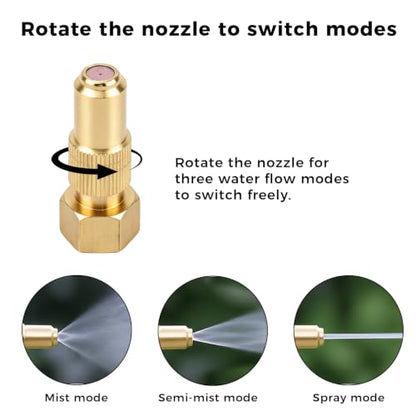 2pcs Brass Spray Nozzle Tips, Brass Screw on Cone Sprayer Nozzle Tips Adjustable Mist & Stream Modes, Heavy-Duty Nozzles Repair Replacement Kit for Garden Lawn Farm Sprayer