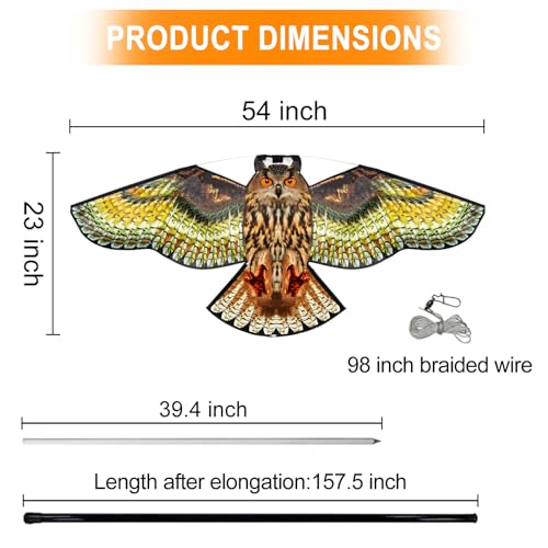 Bird Scarer Kite with 13ft Pole Bird Hawk Flying Kite-Owl Kite - color: multicoloured