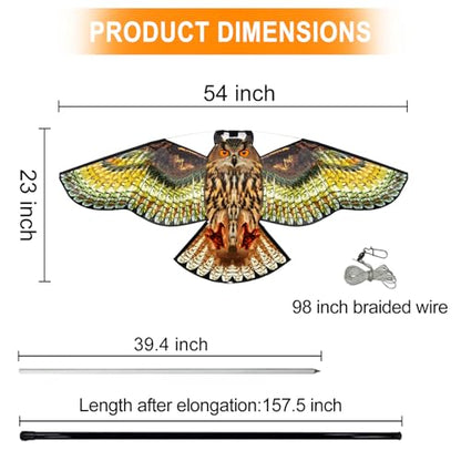 Bird Scarer Kite with 13ft Pole Bird Hawk Flying Kite-Owl Kite - color: multicoloured