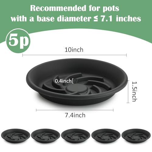 Plant Saucers for Pots 10 Inch 5 Pack, Heavy Duty Elevated Drip Tray, Gray - size: 10IN-5P