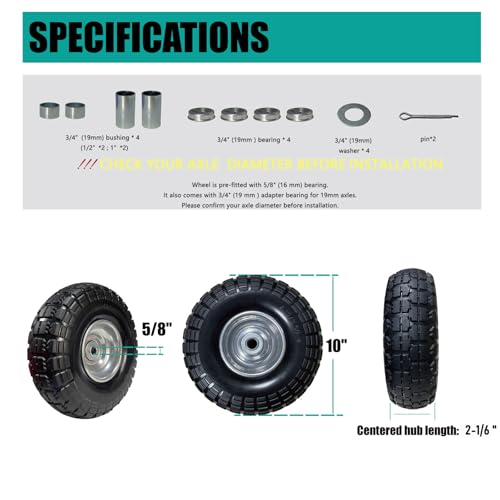 4.10/3.50-4 Solid Tire, 10" Flat-Free Hand Truck Wheels, Replacement for Garden Wagon & Yard Cart with 5/8" Axle, PU Puncture Proof, 2-Pack - size: 10"/3.50-4